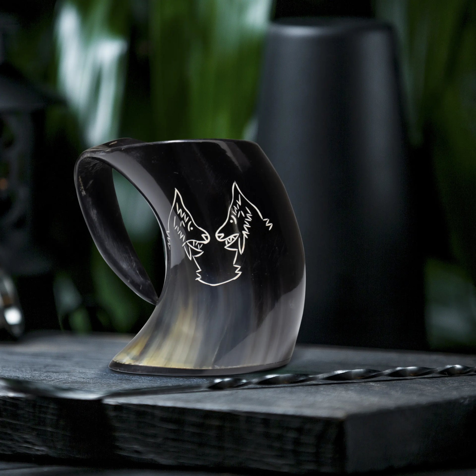 Horn Whiskey Mugs - Holds Upto 6.5 oz, Twin Wolf