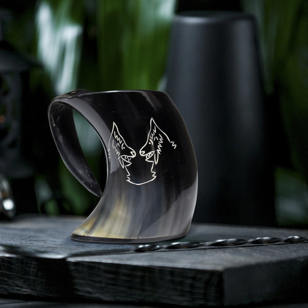 Horn Whiskey Mugs - Holds Upto 6.5 oz, Twin Wolf