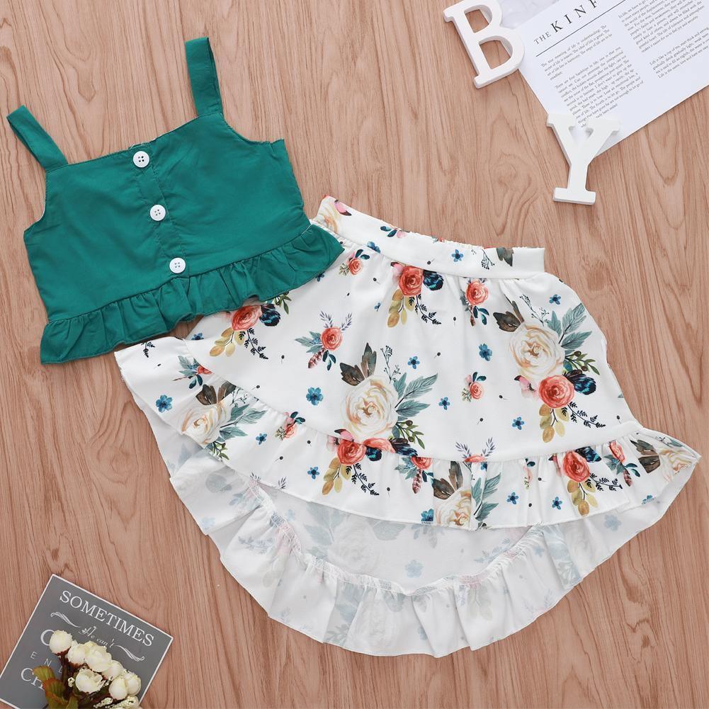 Stilish 2Pcs Baby Girl Toddler Dress For Baby Girl with Ruffle Tops Floral Dress Set In Modern Flower Interetsing Design For Girls Kids