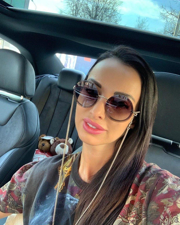 Famous Luxury Round Retro Rimless Elegant Woman and Lady Sunglasses Style With Zircons and Diamonds and UV400 Protection