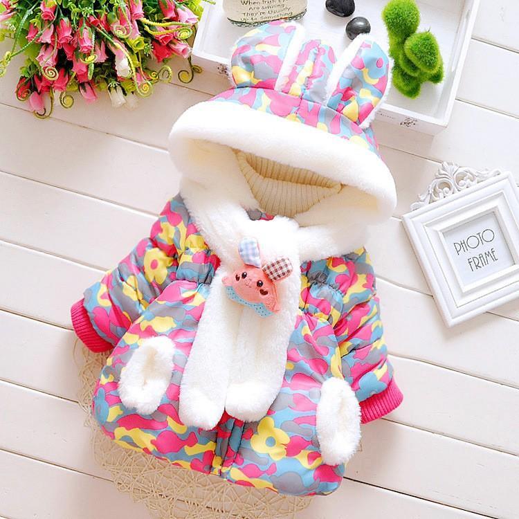 Modern Children's Winter Cartoon Cute Rabbit Infant Outerwear Hooded Baby Girls Jackets For Girls
