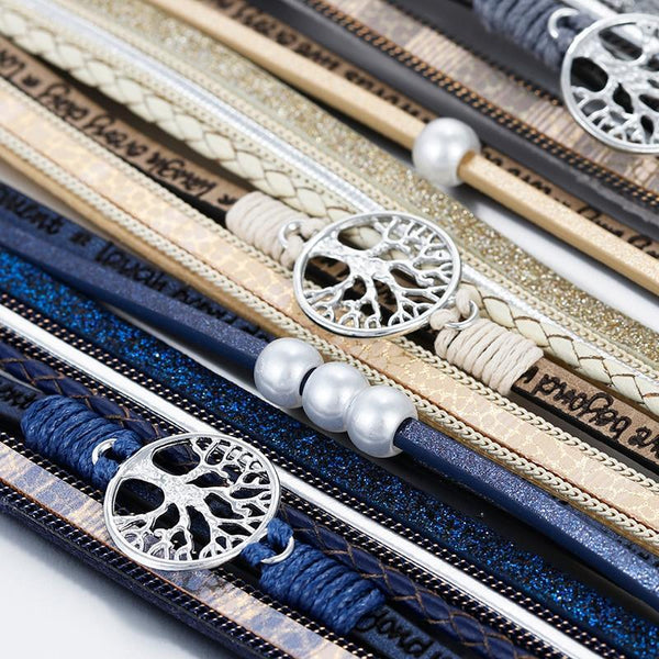 High Quality Handmade Elegant Fashion Luxury Modern New Amazing Charm Pearl Life of tree Leather Bracelets For Women