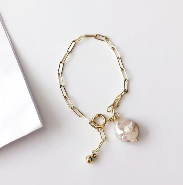 New Handmade Imitation Pearls Gold Metal Link Chain Bracelets for Women Girl Summer Party Luxury Jewelry Gift