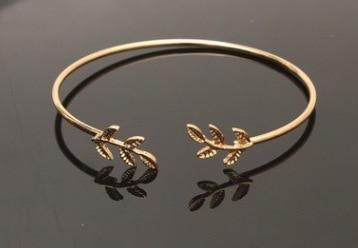 Elegant Silver Gold Leaf Fashion Simple Gold Silver Plated Cuff Bracelets For WomenIn Modern Jewelry style
