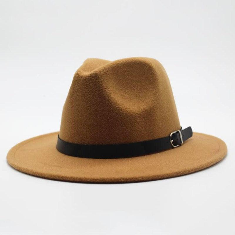 Vintage Winter Autumn Woolen Women Men Belt Buckle Fedora Hat Classic Wide Brim Floppy Hat Retro Warm Top Hat Vintage Cap Women Fedoras Durable Hat
