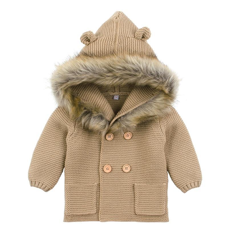 Modern Winter Warm Knit Cardigan Long Sleeve Hooded Sweaters for Newborn Infant Jacket And Coat Combination Clotes