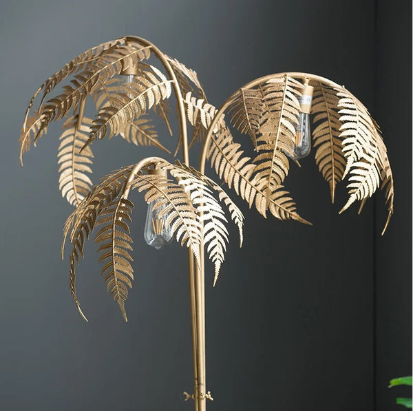 180cm Metal Palm Tree Floor Lamp with Golden Finish / 3 Light Gold Tropical Tree