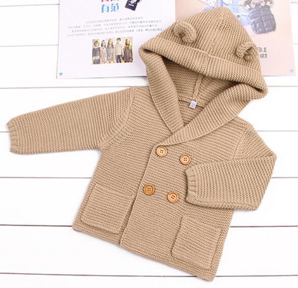 Knitting Cardigan Warm Long Sleeve Hooded Sweaters for Newborn Infant