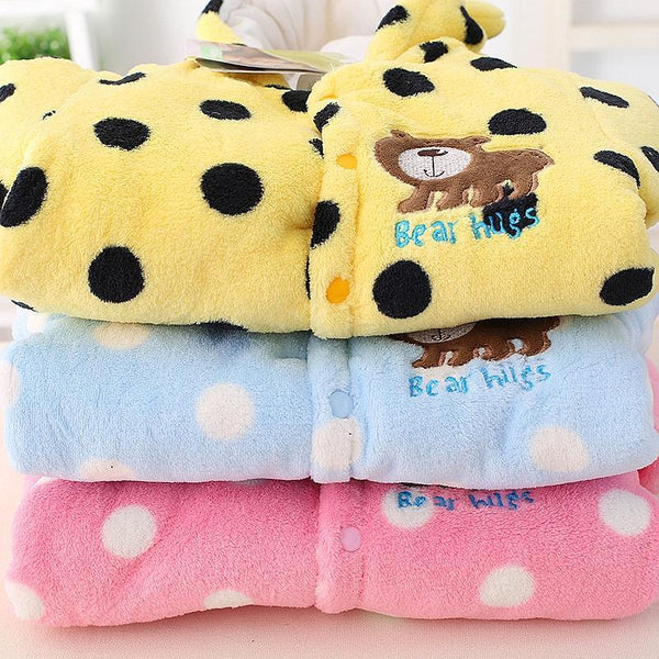Modern Winter Baby  Bear Animal Costume Hooded Romper Warm Flannel Plush Jumpsuit For Girls and Boys