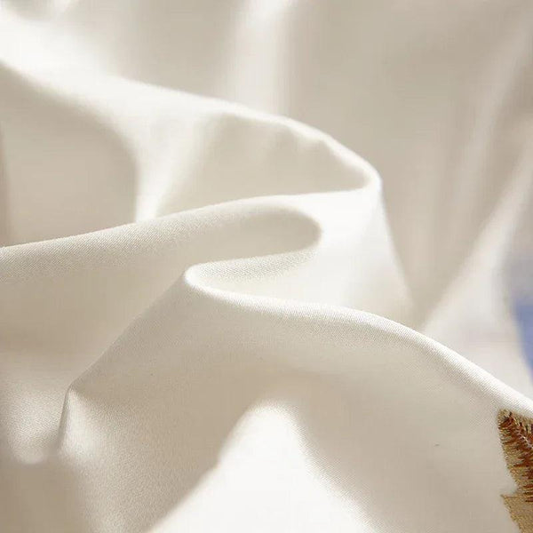 US King Queen size Chic Embroidered White Blue Luxury Bedding set 60S Egyptian Cotton bed sheet set Duvet cover Pillowcase - Gifts for You 'n Me