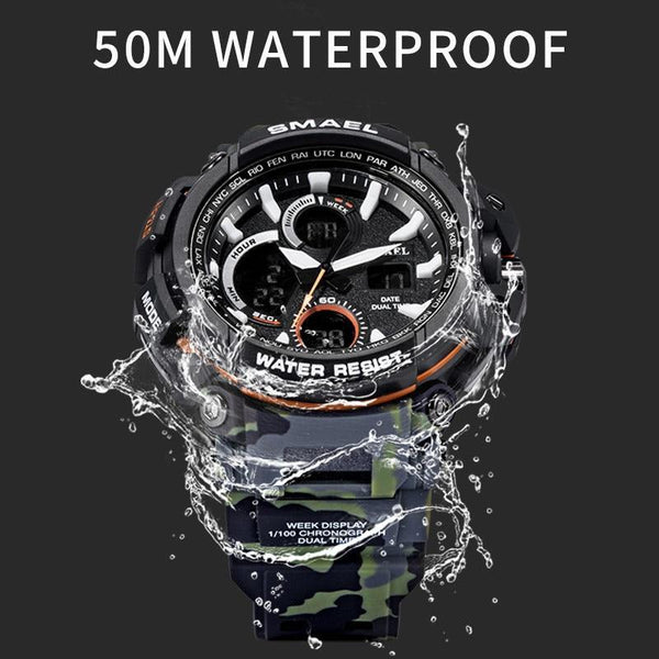 Orange Modern Sport  Waterproof 50M Men Watches With LED Digital Display In Military Armi Relogio Masculino Style