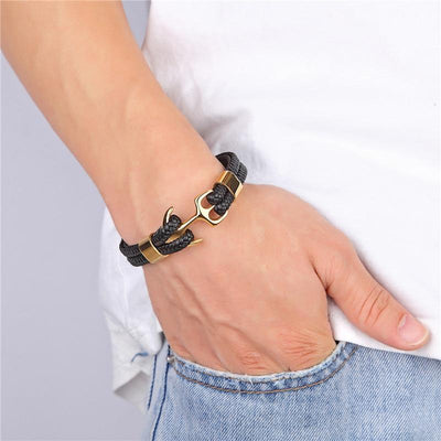 Luxury Amazing Hope Modern Fashion Black Gold Silver Color Anchor Bracelets For Men Charm Survival Rope Chain Paracord Elegant Bracelet Male Wrap Metal Hooks