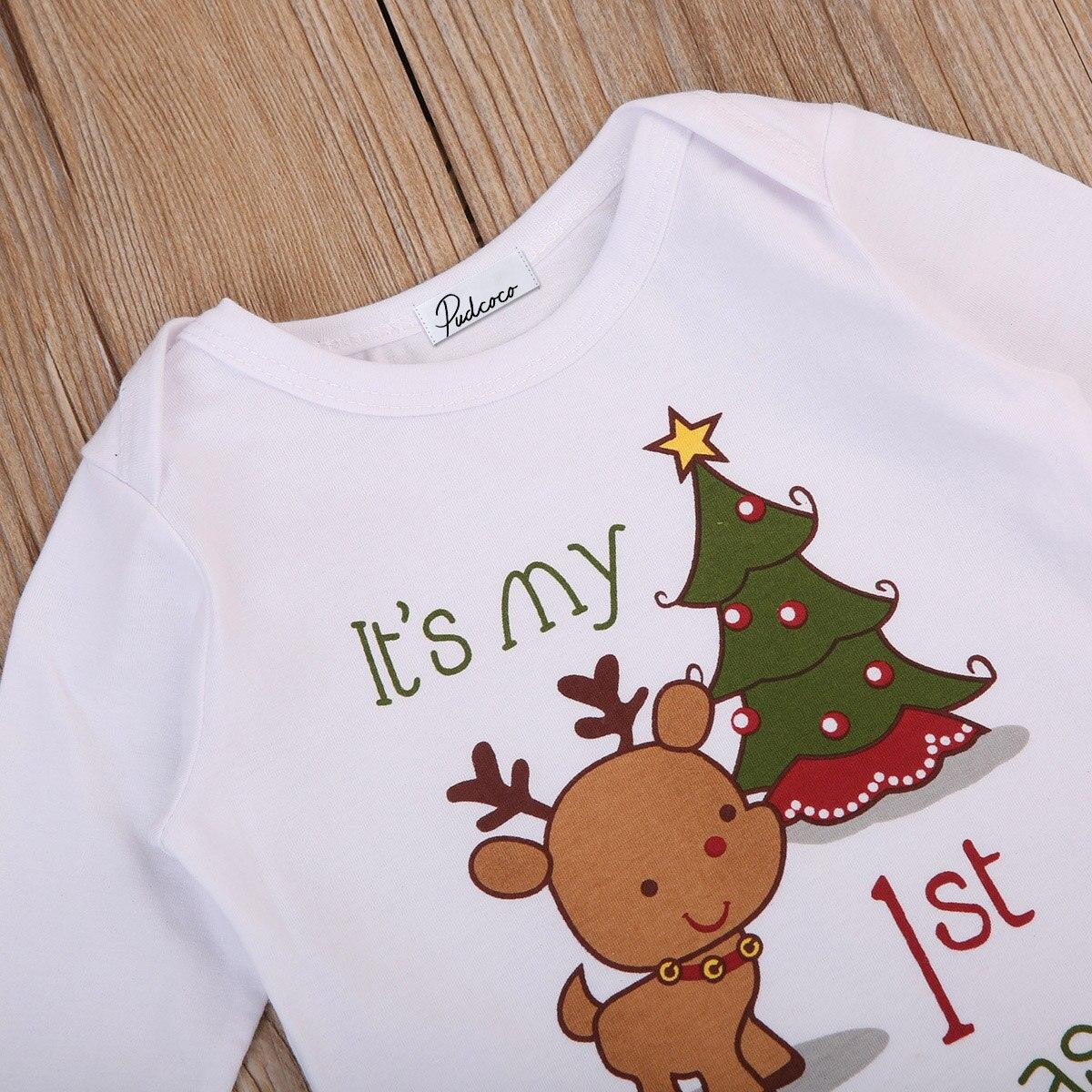 Modern Christmas Newborn Infant Baby Boys and Girls Cartoon Deer Christmas Tree Print Long Sleeves Romper