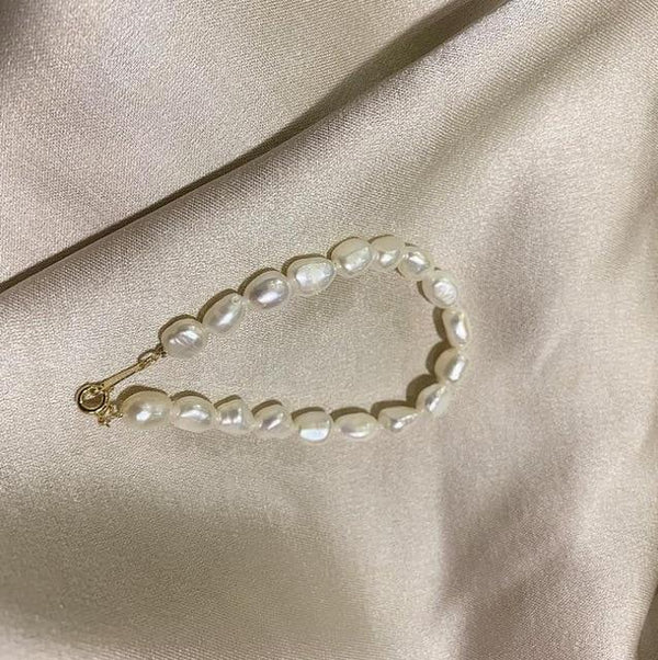 New Handmade Imitation Pearls Gold Metal Link Chain Bracelets for Women Girl Summer Party Luxury Jewelry Gift