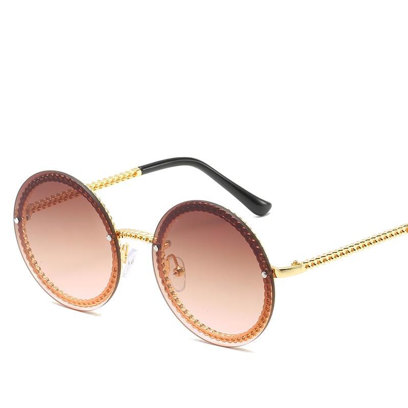 Famous Luxury Round Retro Rimless Elegant Woman and Lady Sunglasses Style With Zircons and Diamonds and UV400 Protection