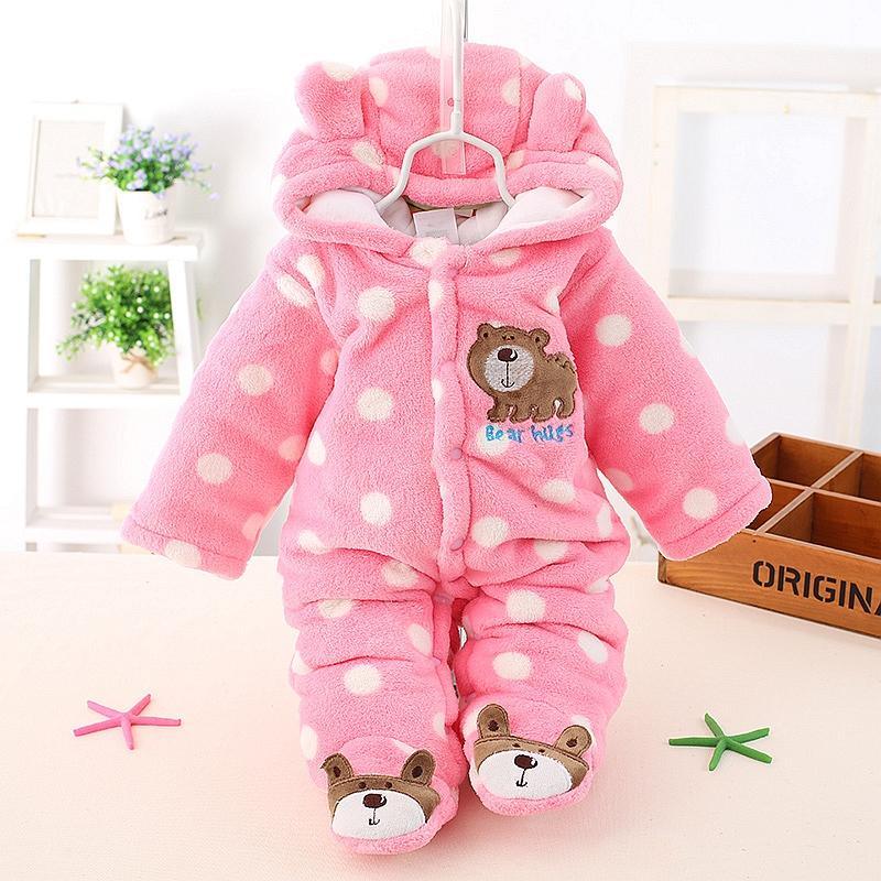 Modern Winter Baby  Bear Animal Costume Hooded Romper Warm Flannel Plush Jumpsuit For Girls and Boys