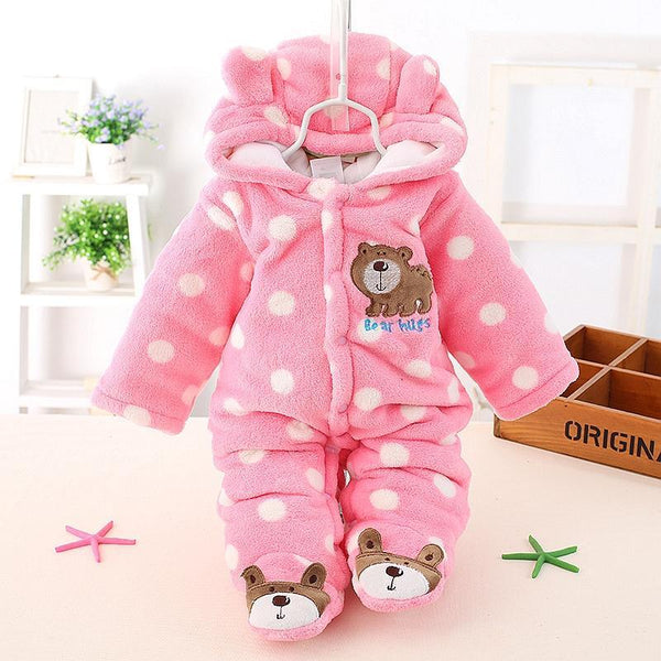 Modern Winter Baby  Bear Animal Costume Hooded Romper Warm Flannel Plush Jumpsuit For Girls and Boys