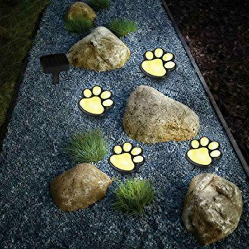 LED Solar Waterproof Cat Dog Animal Paw Shape Lights For Garden Yard Pathway Animal Lover