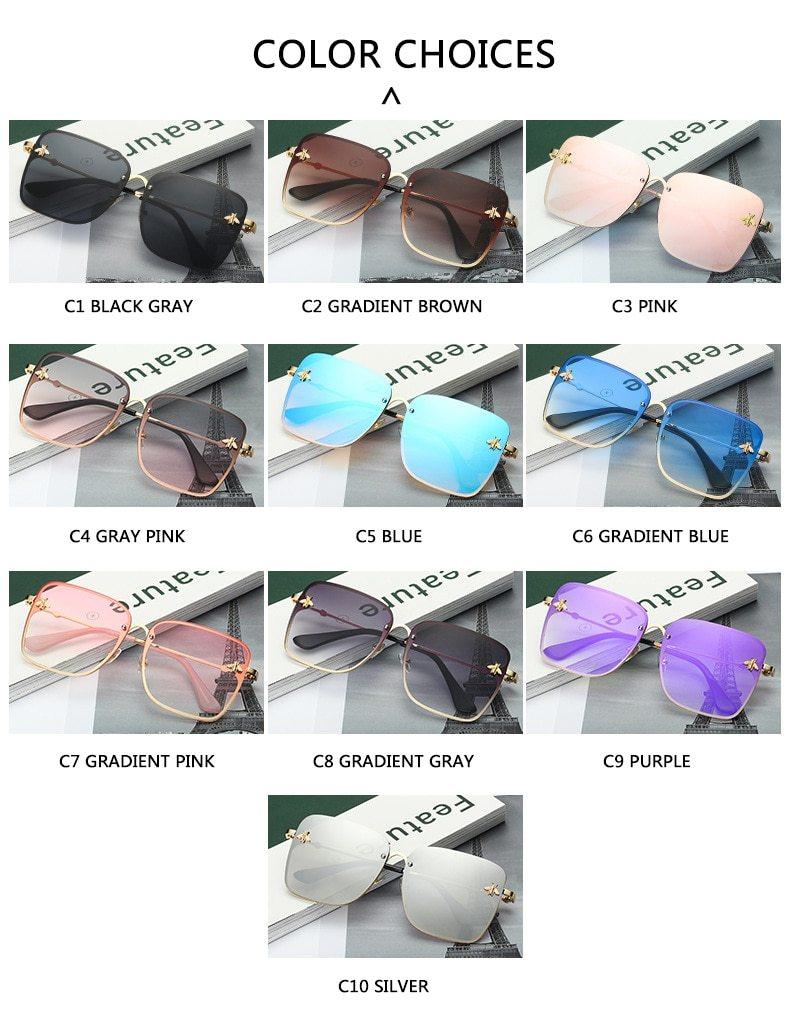 New Fashion Lady Oversize Rimless Square Bee Sunglasses For Women  With Small Bee Glasses Design Gradient Sunglasses With UV400