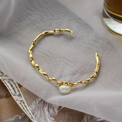 New Handmade Imitation Pearls Gold Metal Link Chain Bracelets for Women Girl Summer Party Luxury Jewelry Gift