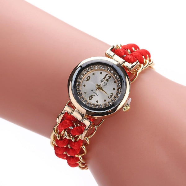 Women Handmade Bracelet Watches Rope Beads Knitting Adjustable Wristwatches Gift For Women and Lady and Girls