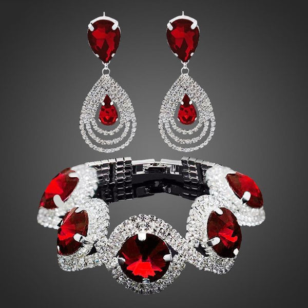 Modern NEW Trend Luxury  Woman Elegant Wedding Bridal Jewelry Sets For Women Rhinestone Austrian Crystal Jewelry Set Bracelet Earrings Set