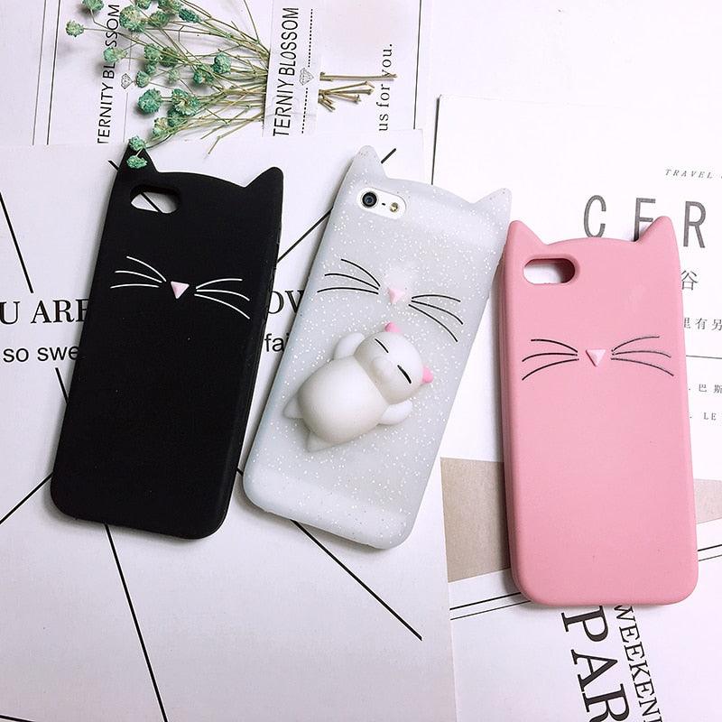 Cat Soft Silicone Mobile Phone Case Back Cover 3D Cute Bear Seal Phone Case For iPhone 6 6S 7 8 Plus X Case Cartoon Cat Ear Silicone Case For iPhone5S SE 8 Plus