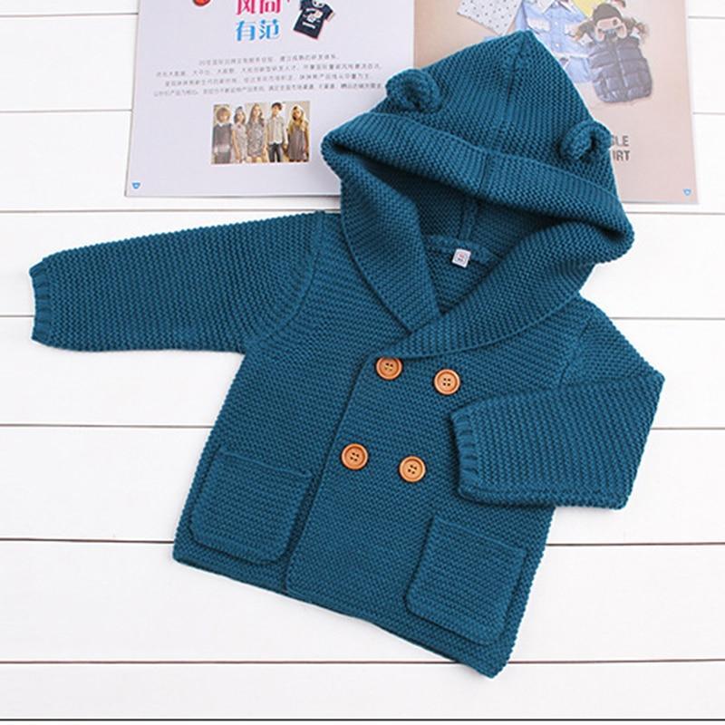 Knitting Cardigan Warm Long Sleeve Hooded Sweaters for Newborn Infant