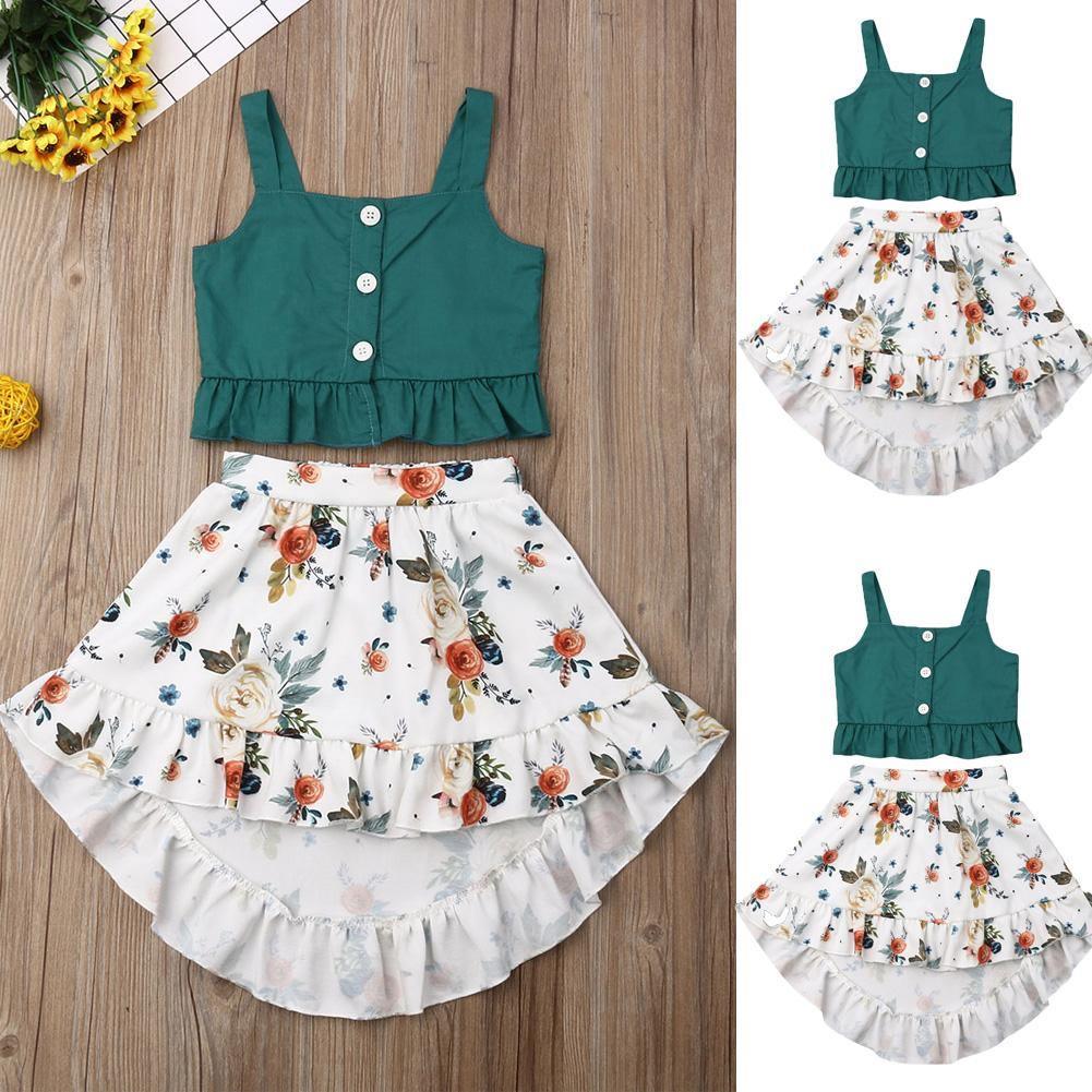 Stilish 2Pcs Baby Girl Toddler Dress For Baby Girl with Ruffle Tops Floral Dress Set In Modern Flower Interetsing Design For Girls Kids