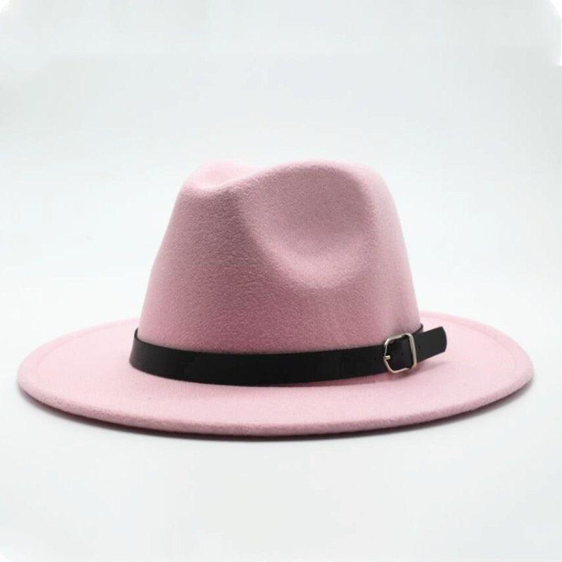 Vintage Winter Autumn Woolen Women Men Belt Buckle Fedora Hat Classic Wide Brim Floppy Hat Retro Warm Top Hat Vintage Cap Women Fedoras Durable Hat