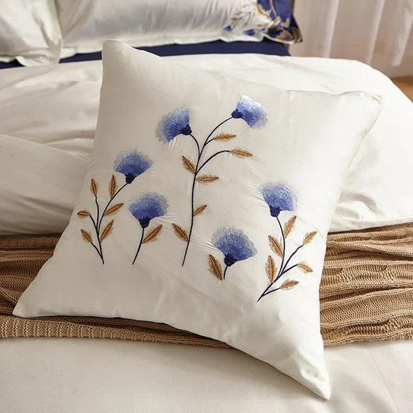 US King Queen size Chic Embroidered White Blue Luxury Bedding set 60S Egyptian Cotton bed sheet set Duvet cover Pillowcase - Gifts for You 'n Me