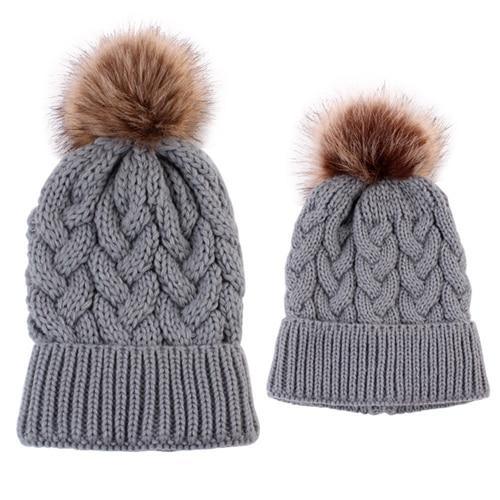 Luxury Modern Cute Kids Girls Hats Mother & Daughter Warm Knitted Hat And Caps Winter Newborn Baby Cap
