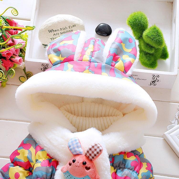 Modern Children's Winter Cartoon Cute Rabbit Infant Outerwear Hooded Baby Girls Jackets For Girls