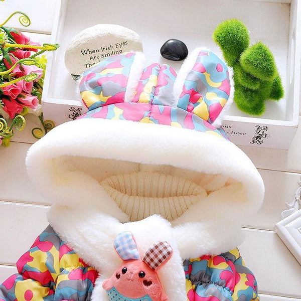 Modern Children's Winter Cartoon Cute Rabbit Infant Outerwear Hooded Baby Girls Jackets For Girls
