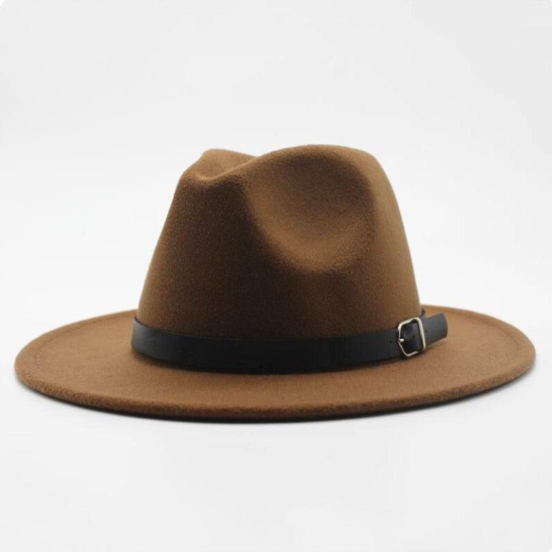 Vintage Winter Autumn Woolen Women Men Belt Buckle Fedora Hat Classic Wide Brim Floppy Hat Retro Warm Top Hat Vintage Cap Women Fedoras Durable Hat