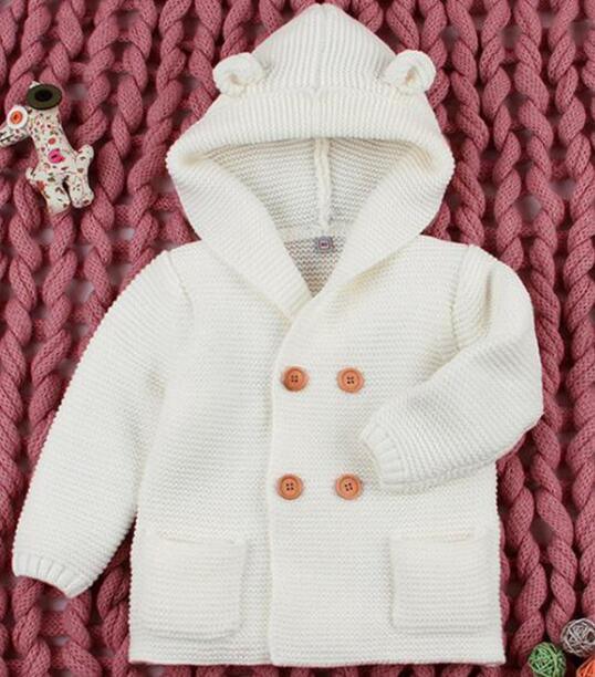 Knitting Cardigan Warm Long Sleeve Hooded Sweaters for Newborn Infant