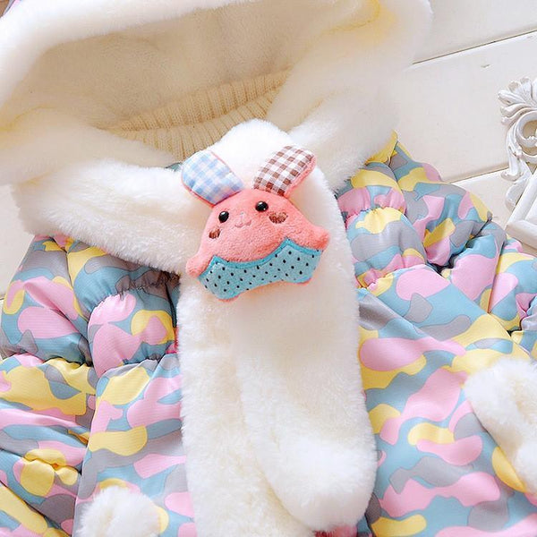 Modern Children's Winter Cartoon Cute Rabbit Infant Outerwear Hooded Baby Girls Jackets For Girls