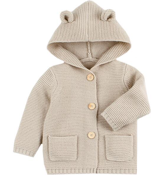 Knitting Cardigan Warm Long Sleeve Hooded Sweaters for Newborn Infant