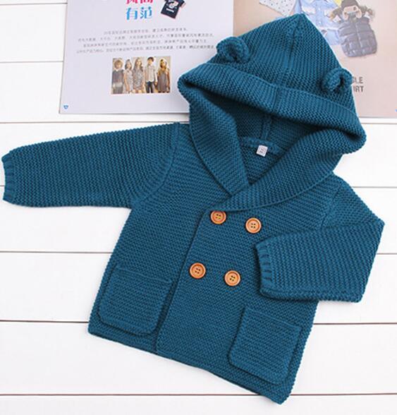 Knitting Cardigan Warm Long Sleeve Hooded Sweaters for Newborn Infant