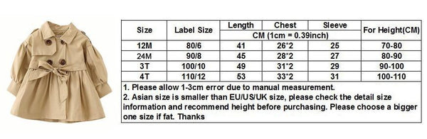 Jacket / Coat Baby Double Breast Windbreaker Jacket For baby girls 1-4T In elegant Style