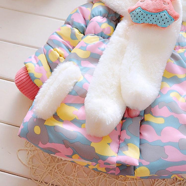 Modern Children's Winter Cartoon Cute Rabbit Infant Outerwear Hooded Baby Girls Jackets For Girls