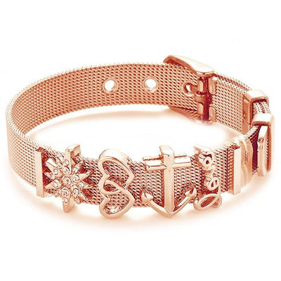 Fashion Stainless Steel Woman and Men Bracelet Mesh Bracelet Set Crystal Heart Anchor Charm Fine Bracelet Bangle For Female Lover