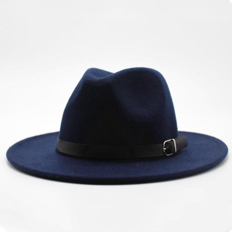 Vintage Winter Autumn Woolen Women Men Belt Buckle Fedora Hat Classic Wide Brim Floppy Hat Retro Warm Top Hat Vintage Cap Women Fedoras Durable Hat
