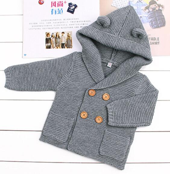Knitting Cardigan Warm Long Sleeve Hooded Sweaters for Newborn Infant