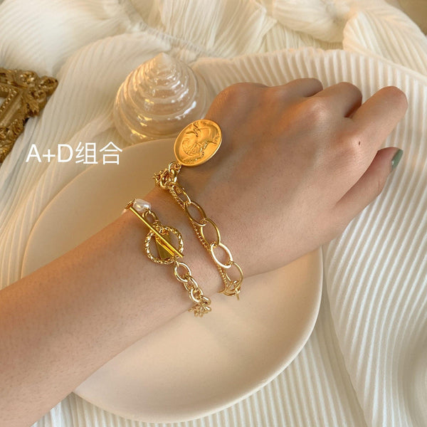New Handmade Imitation Pearls Gold Metal Link Chain Bracelets for Women Girl Summer Party Luxury Jewelry Gift