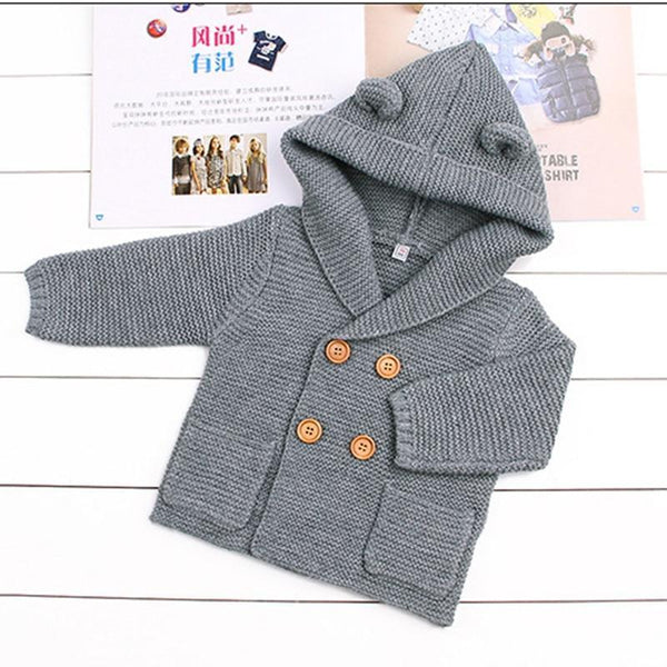 Knitting Cardigan Warm Long Sleeve Hooded Sweaters for Newborn Infant