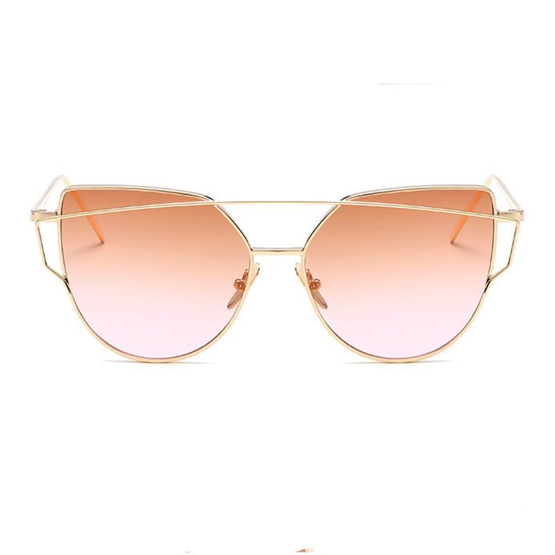 Luxury Vintage Modern Cat Eye Metal High Quality Frame  With Miror Sunglasses For  Women and Lady sunglasses With UV400 Protection