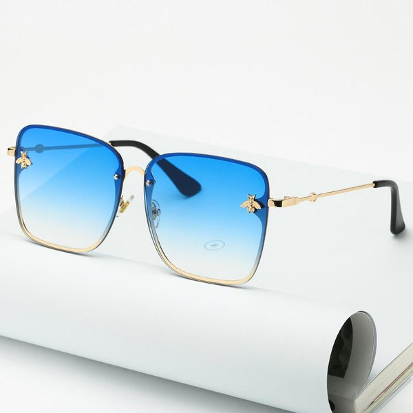 New Fashion Lady Oversize Rimless Square Bee Sunglasses For Women  With Small Bee Glasses Design Gradient Sunglasses With UV400
