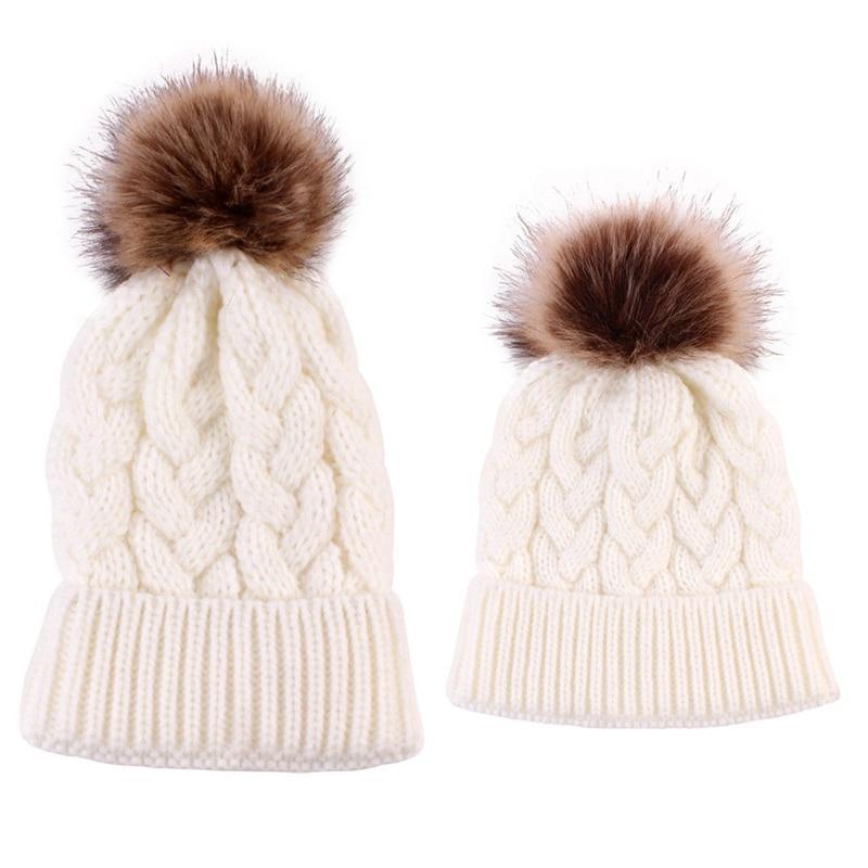 Luxury Modern Cute Kids Girls Hats Mother & Daughter Warm Knitted Hat And Caps Winter Newborn Baby Cap