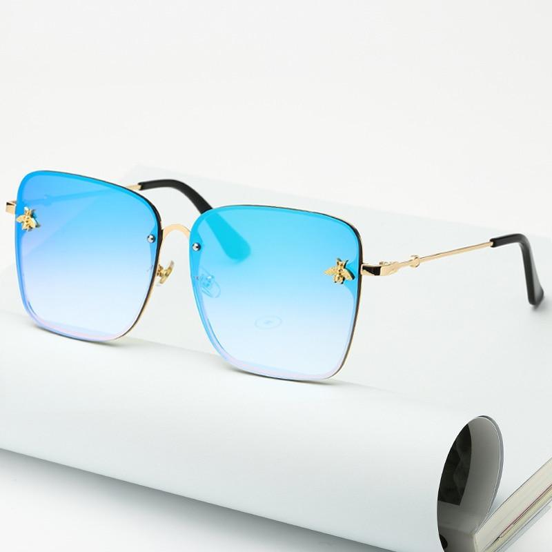 New Fashion Lady Oversize Rimless Square Bee Sunglasses For Women  With Small Bee Glasses Design Gradient Sunglasses With UV400